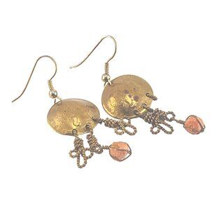 Vintage Brass Coin and  Beaded Dangle Earrings